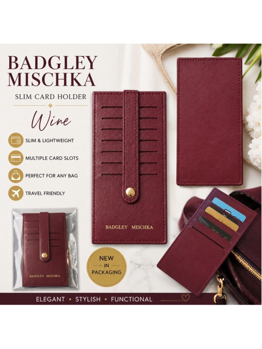 Badgley Mischka Wine Slim Card Holder